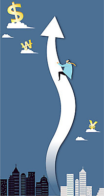 전신 구름 남자 화살표 백그라운드 일러스트 비즈니스 한명 사람 정장 건물 달러 직장인 비즈니스맨 엔 상승 남자만 남자한명만 국내일러스트 AI파일 자연요소 직업 1 건축물 옷 컨셉 돈 파일형식 벡터