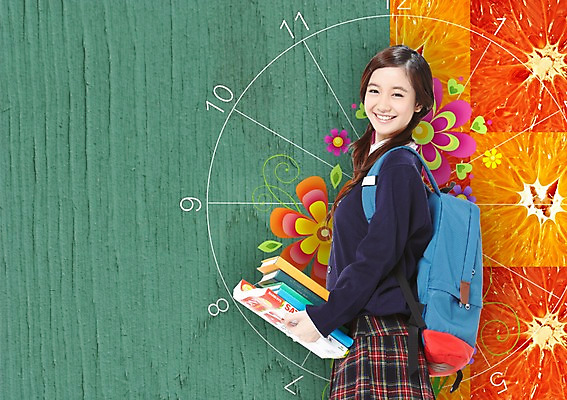 PSD 외국인 편집 편집이미지 학생 여자 교복 백그라운드 책가방 한명 웃음 들기 사람 동양인 상반신 책 시간표 여자만 여자한명만 이미지편집 1 옷 가방 모션 표정 인종 계획 파일형식