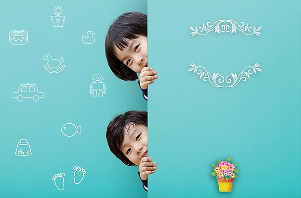 PSD 편집 편집이미지 여자 남자 화분 어린이 백그라운드 동양인 소녀 소년 두명 한국인 어린이만 이미지편집 사람 인종 파일형식