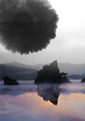 PSD 편집 편집이미지 실루엣 백그라운드 붓터치 그림자 사람없음 반사 돌_바위 바위 정자 이미지편집 건축물 촬영기법 파일형식