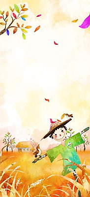 PSD 동물 계절 백그라운드 일러스트 자연 조류 곡류 풍경 사람없음 가을풍경 벼 가을 시골 허수아비 가을배경 국내일러스트 농업 생태계 파일형식 가을_계절