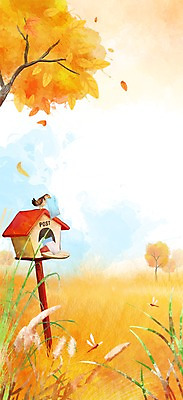 PSD 나무 동물 계절 백그라운드 일러스트 자연 조류 풍경 초원 사람없음 가을풍경 우체통 가을 편지 가을배경 국내일러스트 식물 생태계 파일형식 가을_계절