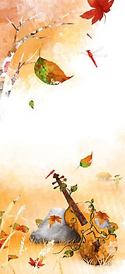 PSD 계절 악기 단풍 일러스트 자연 나뭇잎 풍경 사람없음 가을풍경 가을 돌_바위 바위 잠자리 바이올린 국내일러스트 음악 곤충 잎 현악기 생태계 파일형식 가을_계절