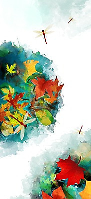 PSD 계절 단풍 일러스트 자연 나뭇잎 풍경 사람없음 가을풍경 가을 잠자리 국내일러스트 곤충 잎 생태계 파일형식 가을_계절