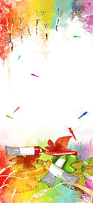 PSD 계절 일러스트 자연 풍경 사람없음 컬러풀 가을풍경 물감 미술도구 가을 잠자리 국내일러스트 컬러 곤충 오브젝트 생태계 파일형식 가을_계절