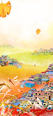 PSD 계절 일러스트 자연 나뭇잎 풍경 초원 사람없음 건물 마을 가을풍경 가을 국내일러스트 건축물 잎 생태계 파일형식 가을_계절