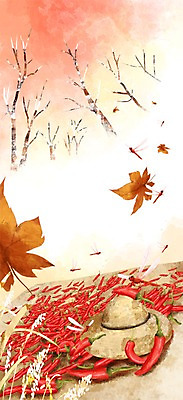 PSD 모자 계절 단풍 일러스트 자연 고추 풍경 사람없음 빨간색 가을풍경 가을 잠자리 국내일러스트 잡화 컬러 곤충 잎 채소 생태계 파일형식 가을_계절