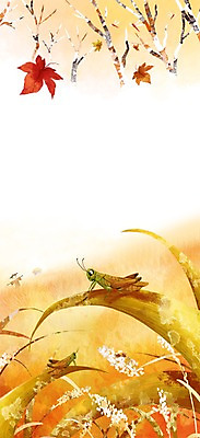 PSD 계절 곤충 일러스트 자연 나뭇잎 풍경 초원 사람없음 가을풍경 가을 메뚜기 국내일러스트 동물 잎 생태계 파일형식 가을_계절