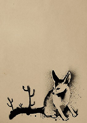 PSD 동물 한마리 백그라운드 일러스트 붓터치 선인장 잉크 사람없음 먹 동물보호 멸종위기동물 사막여우 국내일러스트 멸종위기종 식물 1 서예 사회이슈 여우 파일형식