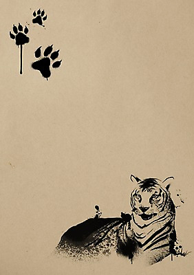 PSD 동물 한마리 백그라운드 일러스트 붓터치 잉크 사람없음 호랑이 발자국 먹 동물보호 멸종위기동물 국내일러스트 멸종위기종 1 포유류 자국 서예 사회이슈 파일형식