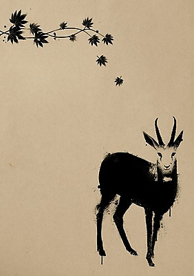 PSD 동물 한마리 백그라운드 일러스트 붓터치 잉크 사람없음 먹 동물보호 멸종위기동물 가젤 국내일러스트 멸종위기종 1 서예 사회이슈 파일형식