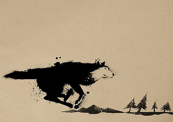 PSD 동물 한마리 백그라운드 일러스트 붓터치 잉크 사람없음 달리기 먹 동물보호 멸종위기동물 늑대 국내일러스트 멸종위기종 1 포유류 모션 서예 사회이슈 파일형식