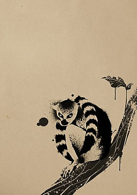 PSD 동물 한마리 백그라운드 일러스트 붓터치 잉크 사람없음 원숭이 먹 동물보호 멸종위기동물 알락꼬리여우원숭이 국내일러스트 멸종위기종 1 포유류 서예 사회이슈 파일형식