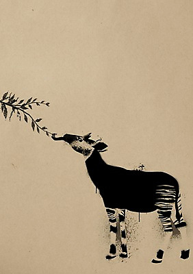 PSD 동물 한마리 백그라운드 일러스트 붓터치 잉크 사람없음 말_동물 먹 동물보호 멸종위기동물 오카피 국내일러스트 멸종위기종 1 포유류 서예 사회이슈 파일형식