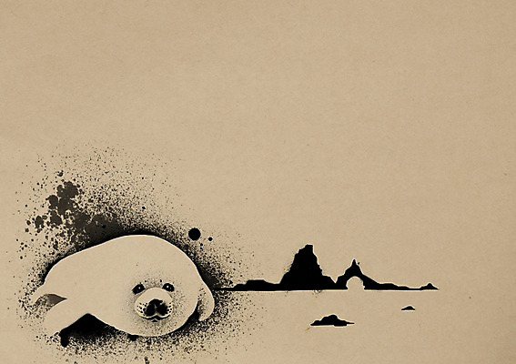 PSD 동물 한마리 백그라운드 일러스트 붓터치 잉크 사람없음 바다표범 먹 동물보호 멸종위기동물 국내일러스트 멸종위기종 1 포유류 서예 바다동물 사회이슈 파일형식