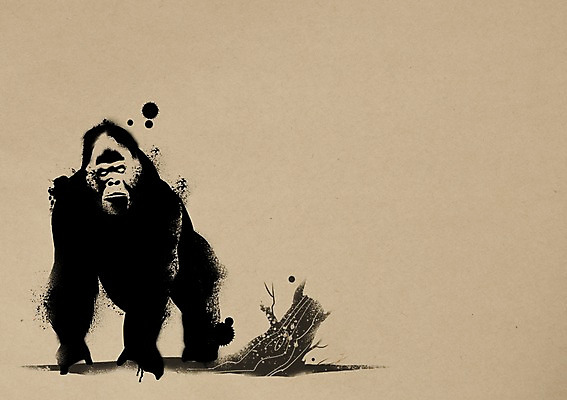 PSD 동물 한마리 백그라운드 일러스트 붓터치 잉크 사람없음 먹 동물보호 멸종위기동물 고릴라 국내일러스트 멸종위기종 1 포유류 서예 사회이슈 파일형식