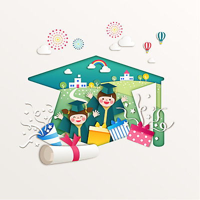모양 여자 종이 어린이 백그라운드 일러스트 학사모 졸업 폭죽 선물 사람 두명 졸업가운 페이퍼아트 졸업장 여자만 어린이만 소녀만 국내일러스트 AI파일 모자_잡화 교육 가운 파일형식 벡터