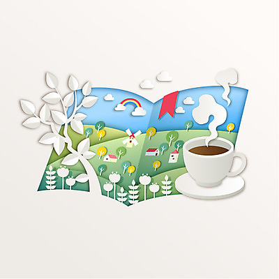 모양 종이 커피 백그라운드 일러스트 사람없음 책 마을 펼침 페이퍼아트 차 커피잔 국내일러스트 AI파일 음료 모션 잔 파일형식 벡터