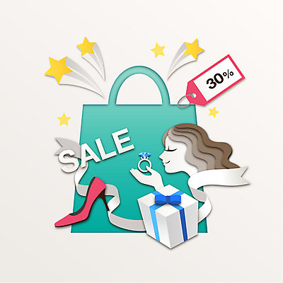 모양 여자 종이 구두 백그라운드 일러스트 한명 사람 선물상자 쇼핑 쇼핑백 세일 반지 페이퍼아트 여자만 여자한명만 국내일러스트 AI파일 1 신발 가방 장신구 선물 상자 파일형식 벡터