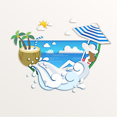 모양 계절 여자 종이 파도 바다 백그라운드 일러스트 휴가 한명 사람 여름 파라솔 페이퍼아트 코코넛 여자만 여자한명만 국내일러스트 AI파일 1 과일 파일형식 벡터