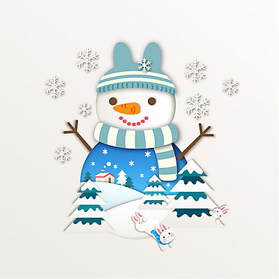모양 계절 종이 백그라운드 겨울 일러스트 눈사람 사람없음 설원 눈 토끼 페이퍼아트 겨울배경 국내일러스트 AI파일 자연요소 포유류 날씨 눈_날씨 반려동물 파일형식 벡터