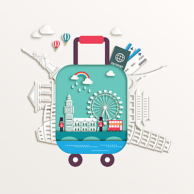 모양 종이 여행 백그라운드 일러스트 사람없음 관광지 캐리어 여행가방 페이퍼아트 에펠탑 여권 자유의여신상 대관람차 빅벤 국내일러스트 AI파일 가방 미국 세계문화유산 놀이기구 시계탑 런던 파리 랜드마크 파일형식 벡터