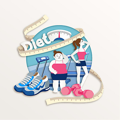 모양 여자 종이 백그라운드 운동화 다이어트 일러스트 줄자 사람 두명 아령 페이퍼아트 체중계 런닝머신 여자만 국내일러스트 AI파일 신발 자 건강 운동기구 파일형식 벡터