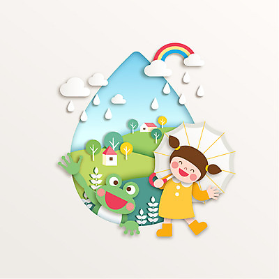 모양 동물 여자 종이 어린이 백그라운드 일러스트 우산 개구리 한명 사람 비 페이퍼아트 빗방울 여자만 여자한명만 어린이만 소녀만 소녀한명만 국내일러스트 AI파일 자연요소 1 날씨 양서류 비_날씨 파일형식 벡터