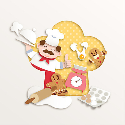 모양 남자 종이 백그라운드 일러스트 저울 요리 한명 사람 쿠키 계란 요리사 페이퍼아트 밀대 남자만 남자한명만 국내일러스트 AI파일 직업 1 주방용품 디저트 알 파일형식 벡터