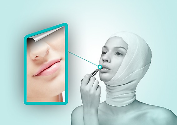 PSD 서양인 외국인 편집이미지 우먼라이프 여자 들기 사람 상반신 20대 성인 두명 화장 뷰티 화장품 립스틱 수술 성형수술 입술 바르기 붕대 여자만 성인여자만 청년만 청년여자만 성인만 이미지편집 라이프스타일 의학 모션 인종 청년 신체부위 치료 파일형식