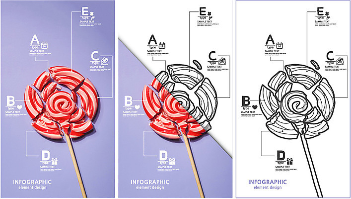 편집 편집이미지 음식 컬러 백그라운드 포토일러 그래프 디저트 막대사탕 사람없음 보라색 자료 인포그래픽 비교 합성 타입 이미지편집 AI파일 컨셉 사탕 파일형식 벡터