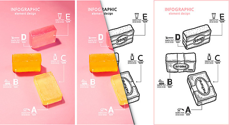 편집 편집이미지 분홍색 컬러 백그라운드 포토일러 그래프 사람없음 위생용품 자료 인포그래픽 비교 합성 비누 타입 이미지편집 AI파일 생활용품 컨셉 파일형식 벡터
