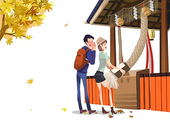 PSD 여자 남자 여행 일본문화 일러스트 사람 두명 관광지 여행객 일본 종 체험 일본여행 소원 신사_일본건축 국내일러스트 동양문화 아시아 외국문화 해외여행 컨셉 일본건축 파일형식