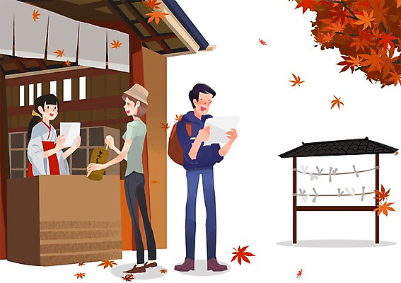 PSD 여자 남자 여행 일본문화 일러스트 사람 세명 관광지 여행객 일본 운세 체험 일본여행 신사_일본건축 국내일러스트 동양문화 아시아 외국문화 해외여행 컨셉 일본건축 파일형식