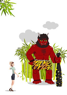 PSD 여자 여행 일본문화 일러스트 한명 사람 관광지 조각상 여행객 일본 체험 일본여행 도깨비 대나무숲 여자만 여자한명만 국내일러스트 1 동양문화 아시아 외국문화 해외여행 컨셉 조형물 숲 대나무 파일형식