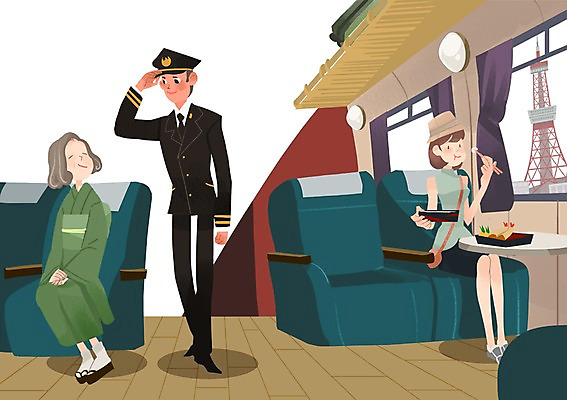 PSD 여자 남자 여행 일본문화 일러스트 사람 세명 관광지 여행객 일본 식사 체험 승무원 일본여행 도시락 기차여행 국내일러스트 직업 동양문화 아시아 음식 외국문화 해외여행 컨셉 파일형식