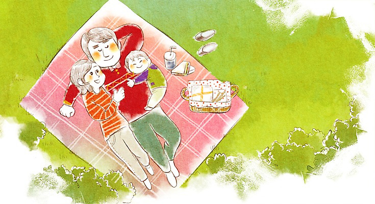 PSD 라이프스타일 여자 남자 아들 어린이 여행 일러스트 가족 엄마 가족여행 사람 소년 잔디 세명 눕기 소풍 화목 아빠 즐거움 돗자리 국내일러스트 식물 감정 컨셉 관계 모션 생활 야외활동 파일형식