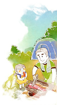 PSD 라이프스타일 여자 남자 딸 어린이 여행 일러스트 가족 가족여행 텐트 육류 사람 소녀 두명 화목 캠핑 아빠 즐거움 숯불구이 부녀 국내일러스트 감정 컨셉 식재료 관계 레저 캠핑도구 생활 구이 파일형식