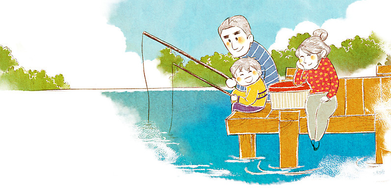 PSD 라이프스타일 여자 남자 아들 어린이 여행 일러스트 가족 엄마 낚시 가족여행 사람 소년 세명 화목 아빠 낚싯대 즐거움 낚시터 국내일러스트 감정 컨셉 관계 레저 생활 낚시용품 파일형식