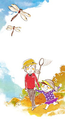 PSD 라이프스타일 여자 딸 어린이 여행 일러스트 가족 엄마 가족여행 사람 소녀 두명 화목 잠자리 즐거움 곤충채집 채집망 여자만 국내일러스트 감정 곤충 컨셉 관계 생활 수집 파일형식