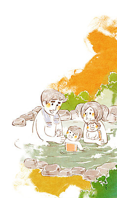 PSD 라이프스타일 여자 남자 딸 아들 어린이 여행 일러스트 가족 엄마 가족여행 사람 소녀 소년 여러명 온천 화목 아빠 즐거움 노천탕 국내일러스트 감정 다수 컨셉 관계 생활 스파 파일형식