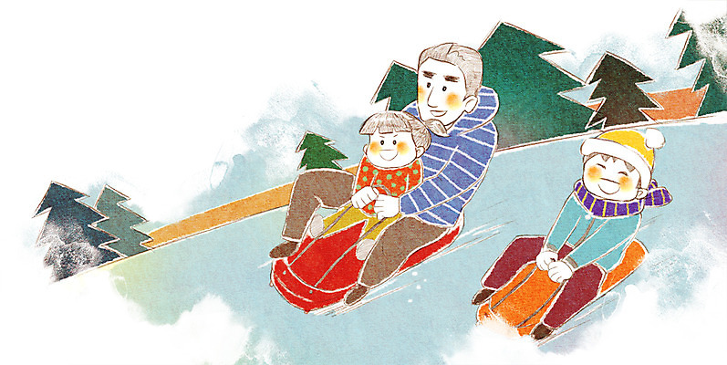 PSD 라이프스타일 계절 여자 남자 딸 아들 어린이 여행 겨울 일러스트 가족 가족여행 사람 소녀 소년 세명 화목 아빠 즐거움 썰매 국내일러스트 감정 컨셉 관계 생활 파일형식