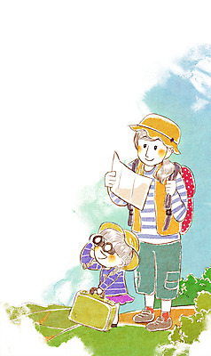 PSD 라이프스타일 여자 딸 어린이 여행 지도 일러스트 가족 엄마 가족여행 사람 소녀 두명 여행가방 화목 망원경 즐거움 여자만 국내일러스트 감정 컨셉 가방 관계 생활 파일형식