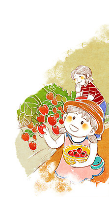 PSD 라이프스타일 여자 딸 어린이 여행 과일 일러스트 가족 딸기 엄마 가족여행 사람 소녀 두명 바구니 화목 즐거움 딸기밭 여자만 국내일러스트 감정 컨셉 밭 관계 생활 파일형식