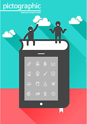 교육 실루엣 백그라운드 일러스트 종류 사람 두명 책 스마트기기 태블릿 픽토그램 변화 전자책 스마트 정보화시대 편리함 콘텐츠 국내일러스트 AI파일 컨셉 촬영기법 전자제품 파일형식 벡터