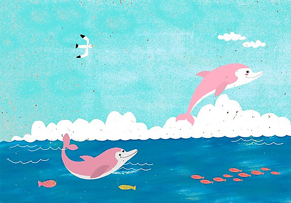PSD 동물 구름 바다 백그라운드 여러마리 일러스트 상상 갈매기 하늘 상상일러스트 어류 사람없음 돌고래 국내일러스트 자연요소 다수 포유류 조류 수중동물 파일형식