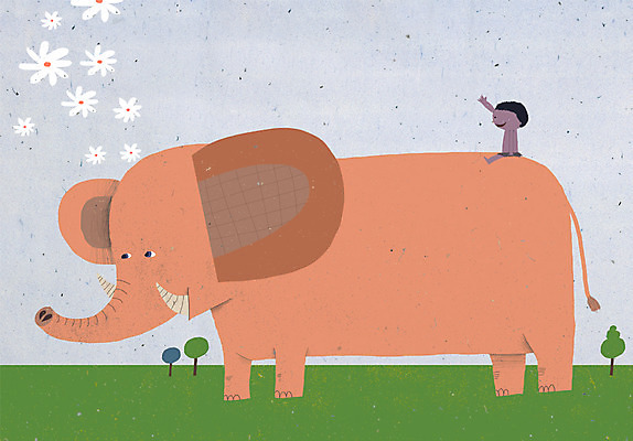 PSD 동물 한마리 어린이 백그라운드 일러스트 상상 코끼리 상상일러스트 한명 사람 소년 초원 남자만 남자한명만 어린이만 소년만 소년한명만 국내일러스트 1 남자 포유류 파일형식