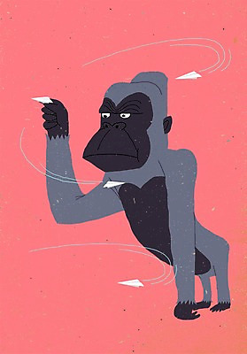 PSD 동물 한마리 백그라운드 일러스트 상상 상상일러스트 사람없음 장난감 종이비행기 고릴라 국내일러스트 1 포유류 종이접기 파일형식