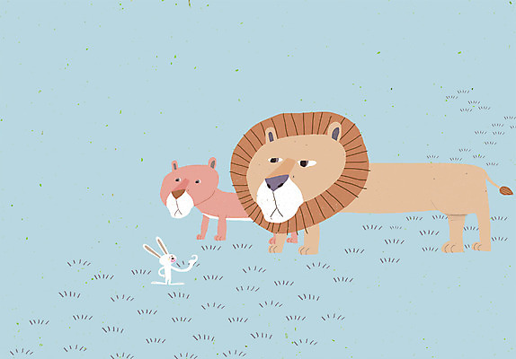 PSD 동물 백그라운드 두마리 일러스트 상상 상상일러스트 초원 사람없음 토끼 사자 숫사자 암사자 국내일러스트 2 포유류 반려동물 암컷 수컷 파일형식