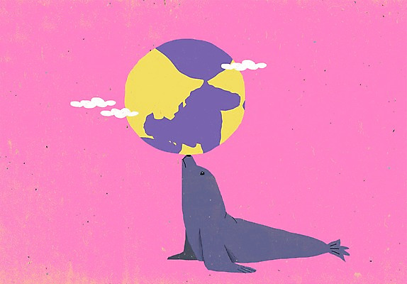 PSD 동물 한마리 백그라운드 일러스트 상상 상상일러스트 사람없음 지구본 묘기 물개 국내일러스트 1 포유류 바다동물 파일형식